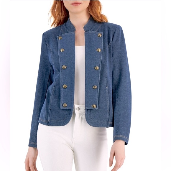 Tommy Hilfiger Knit Denim Band Jacket Woman’s XXL/TTG/XXG Blue Minimalist NWOT - Picture 1 of 9